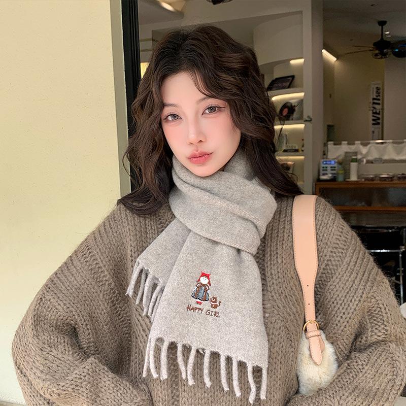 New red scarf women's winter fashion warm knitted wool Korean version of high-end atmosphere scarf tide