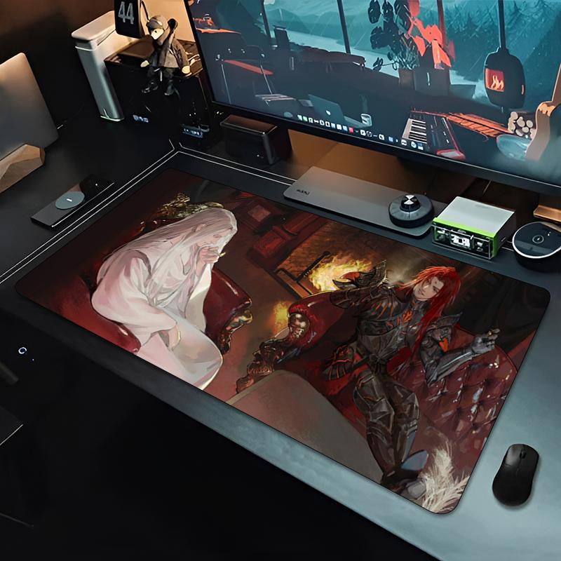 Gaming Mouse Pad Large Desk Mat Antislip Base Stitched Edges RedHaired Anime Warrior Print for Gaming Office Desk Use