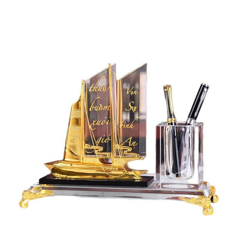 

Crystal Sailboat Pen Holder: Smooth Sailing for Success