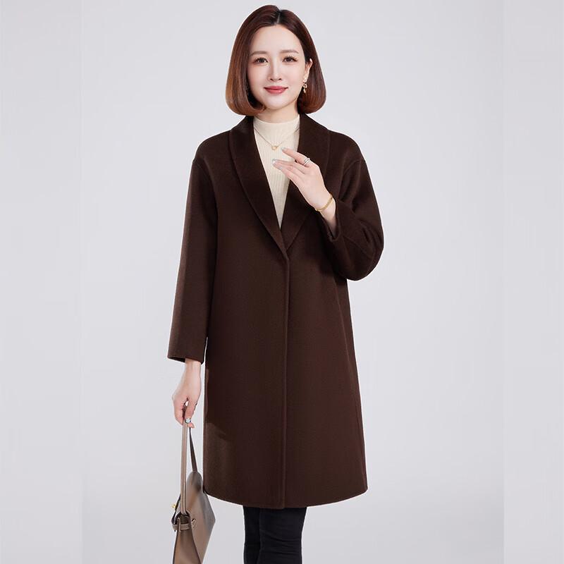 Fengxun Women's 100% Wool Double-Faced Scarf Collar Long Coat