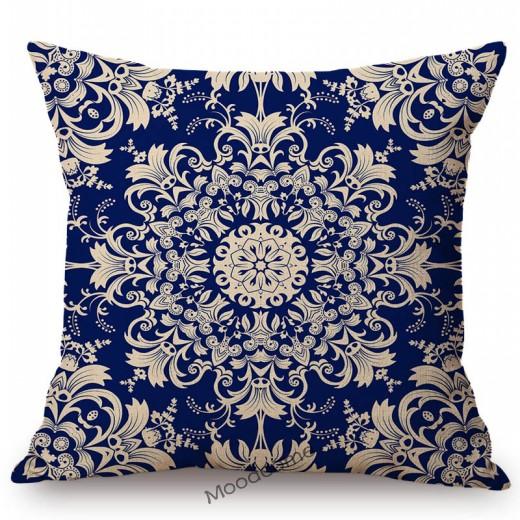 Traditional Delft Navy Blue Toile Floral Pattern Elegant Royal Luxury Home Decoration Cotton Linen Sofa Pillowcase Cushion Cover