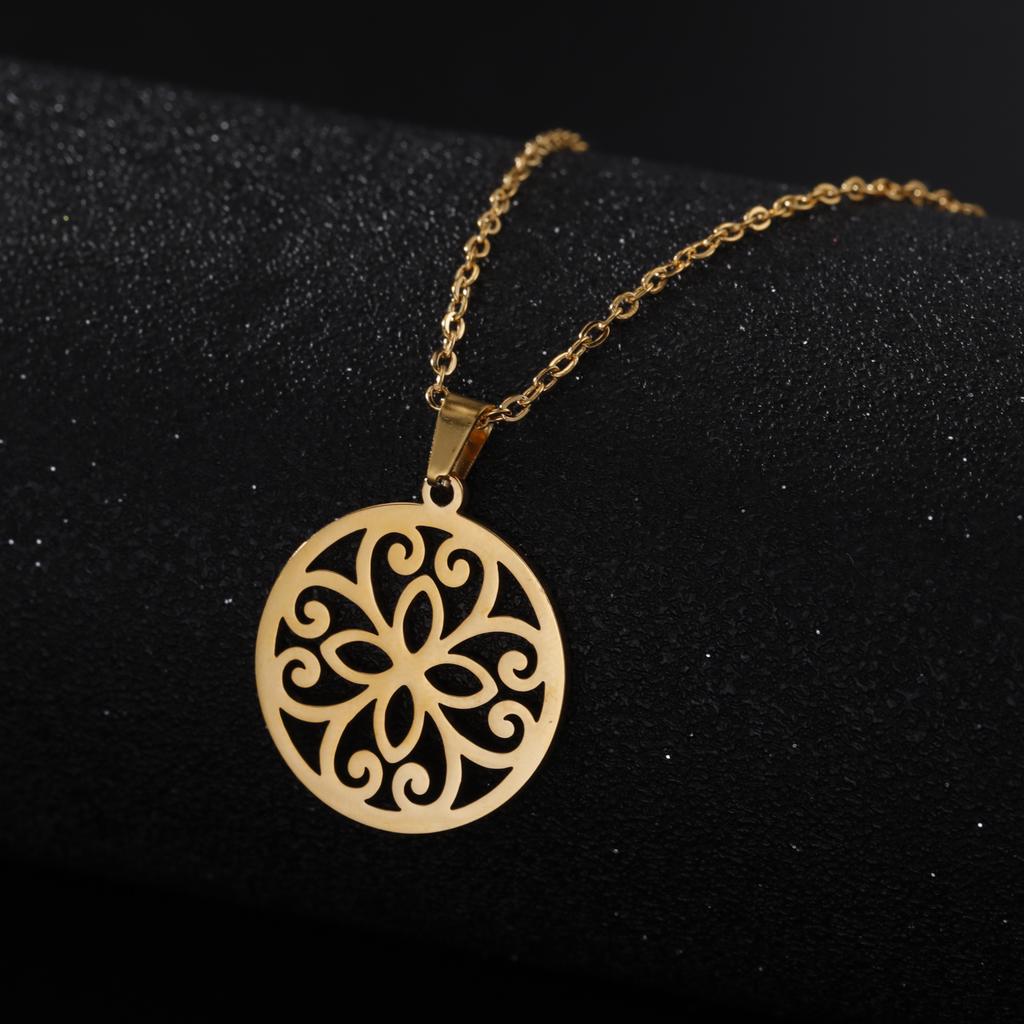 Cazador Stainless Steel Mandala Flower of Life Pendant Necklace for Women Gift  Lotus Neck Chain Amulet Jewelry Wholesale