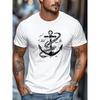 T-shirt Grafica con Ancora Nautica da Uomo a Manica Corta Girocollo Traspirante Cotone Casual Taglie Forti