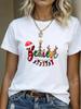 (Asian Size) tree watercolor  T Shirt Print Casual New Year Short Sleeve T-shirts Merry Christmas Fashion Women's Top O-neck Clothing Graphic Tee