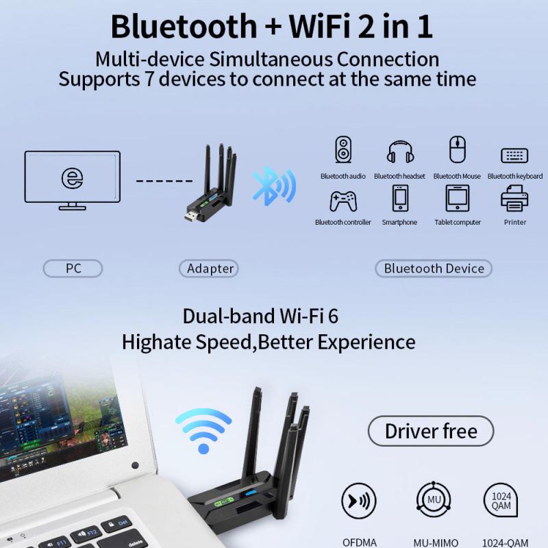 WiFi 6 Dual-Band USB Bluetooth Adapter: Driver-Free 5G Network Receiver, Plug & Play