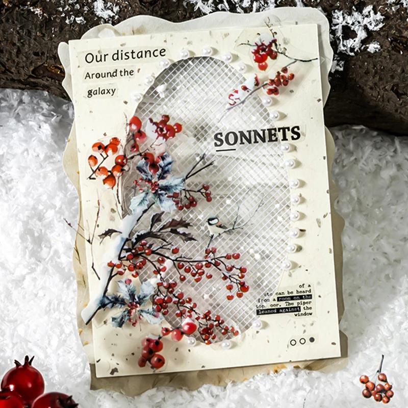 Mr. Paper, Winter Flower and Tree Branch Theme Sticker Tape, Scrapbook Supplies, Decorative Notebook, Photo Frame, Phone Case