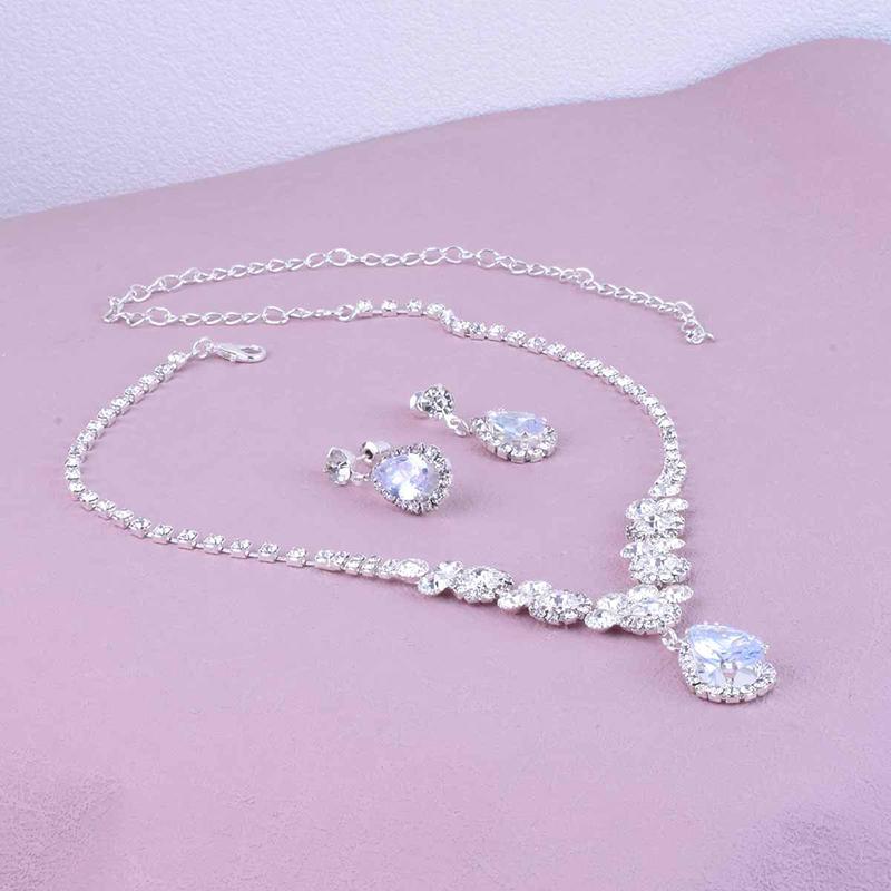 Luxury Teardrop Zircon Pendant Necklace Earrings Set Elegant Exquisite Crystal Necklaces Women Bride Bridesmaid Wedding Jewelry