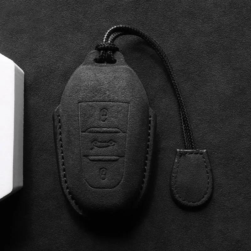 Suede Faux Leather Car Key Case Cover Protective for New Peugeot 206 208 207 3008 308 2008 107 508 607 Accessories