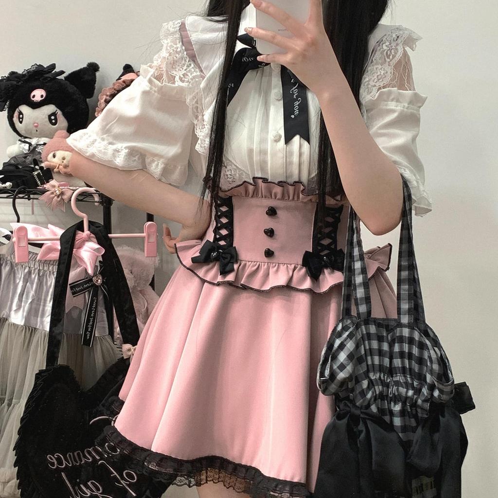 XHSUKADO Lace Short Floral Open White Women's Blouse, Sleeve, Off-the-Shoulder, Print, Ribbon, Ruffles, Shoulder, Bowknot, Feminine, Cute,