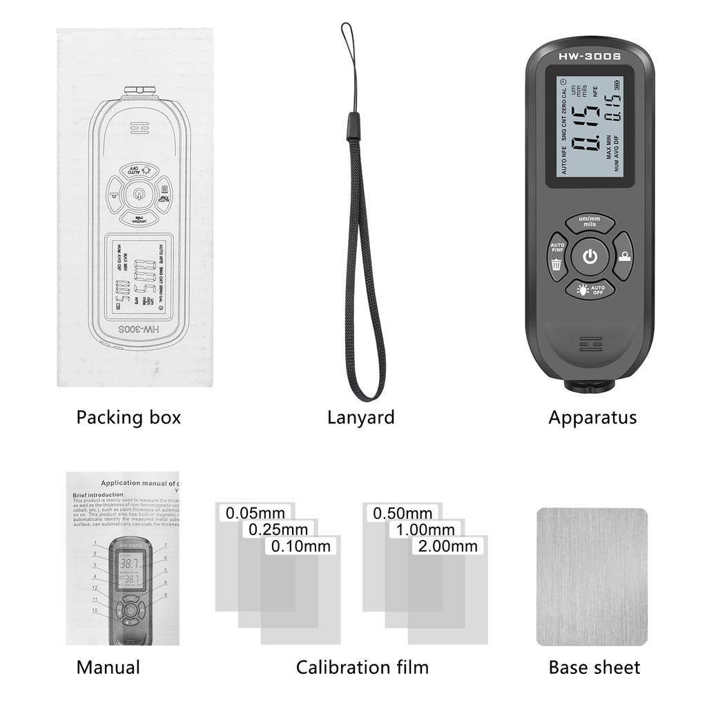 Hw-300s Coating Thickness Gauge 0-2000um Thickness Measuring Tool Digital Lcd Display Resolution 0.01mm