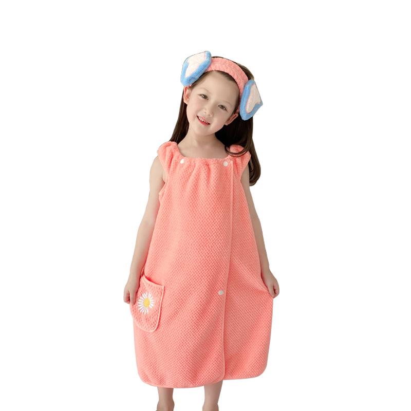 Bangkirai Coral Fleece Children's Bath Skirt: Soft, Water-Absorbent, Thickened Embroidered Towel