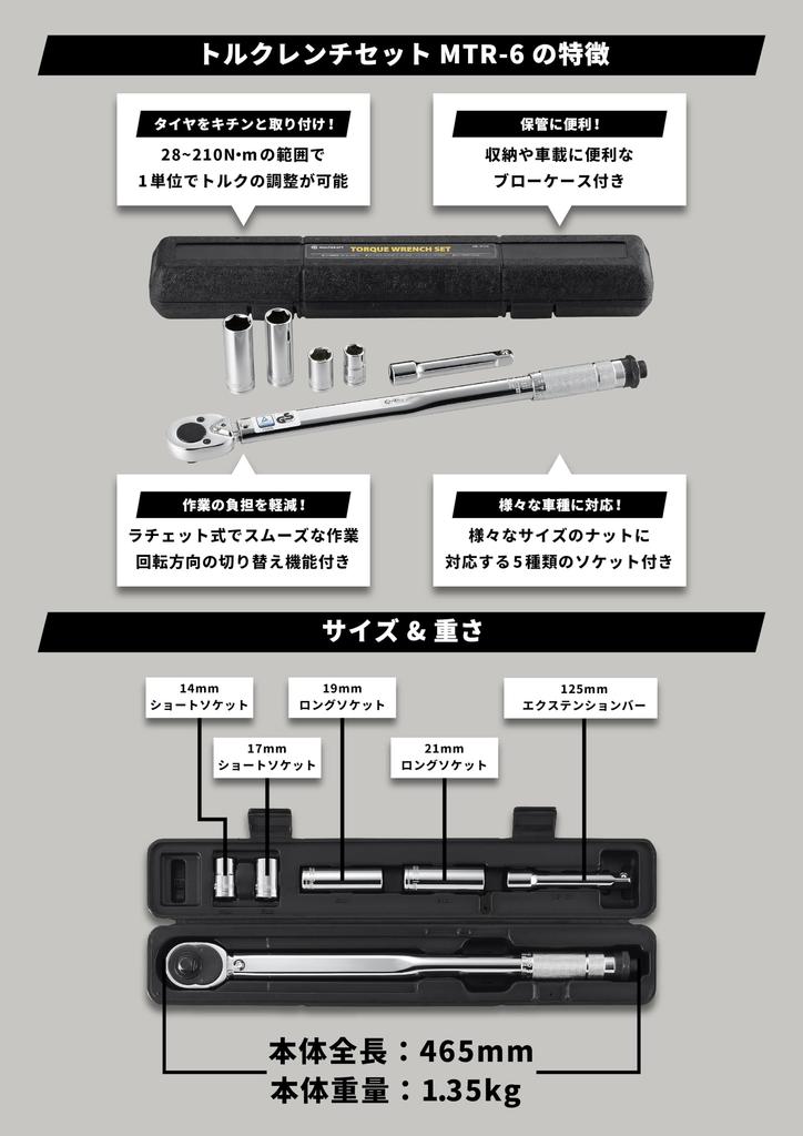 KAKURI Torque Wrench Set with Storage Torque 125mm Extension Ratchet Multicraft for Tire and Bicycles Case, 28-210 N.m Range, 14/17/19/21mm Sockets,