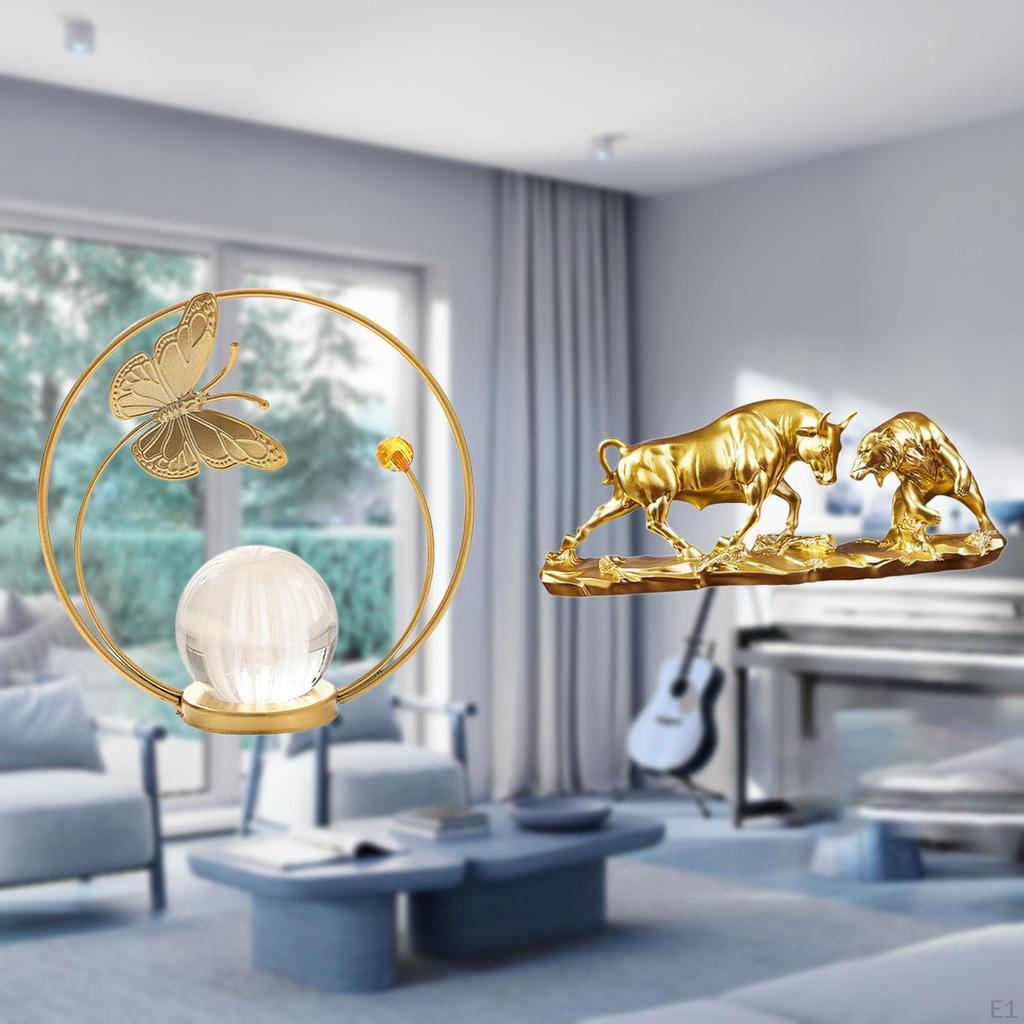 Modern Chinese Bull Figurine Metal Sculpture Animal Statue for Desk Hallway Fireplace Bedroom Living