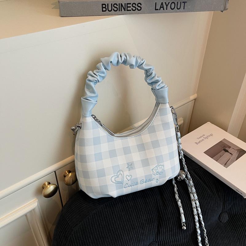 Karierte tragbare kleine Tasche Damen neue trendige Mode plissierte Wolkentasche Sommer Damen Ketten-Umhängetasche