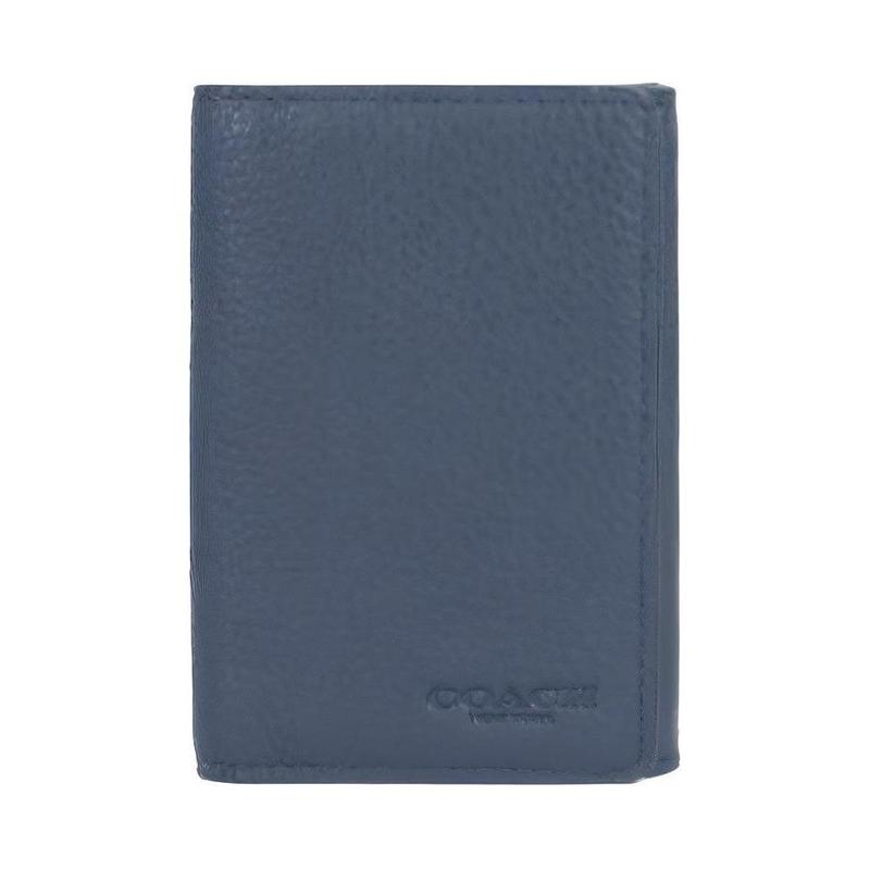 COACH Card Case 12 Solid Color Embossed Logo Pebbled Leather Card Case Wallet Men s Midnight Blue синий