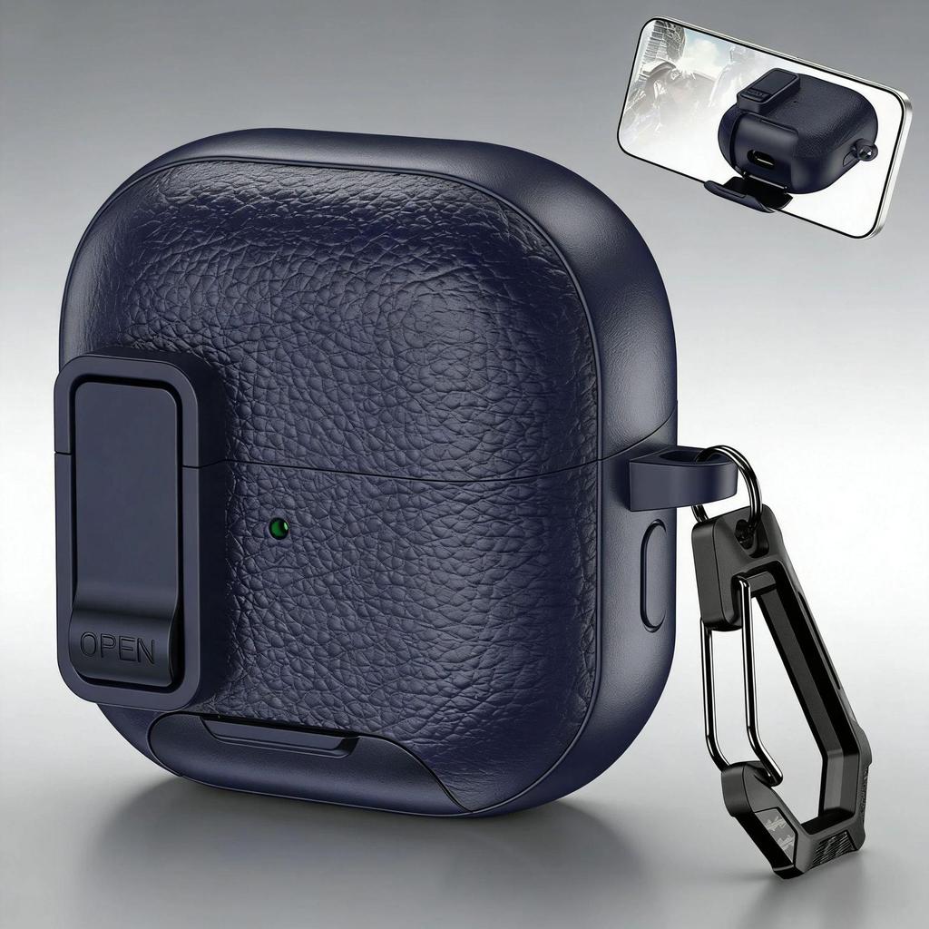Leather Texture Protective Case with Stand for Huawei Freebuds Clip2 Bluetooth Earbuds