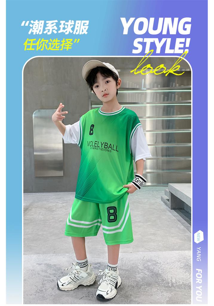 Boys' Summer Basketball Suit Set New 2026 Mid To Large Children's Summer Short Sleeved Quick Drying Sports Football Suit Trend