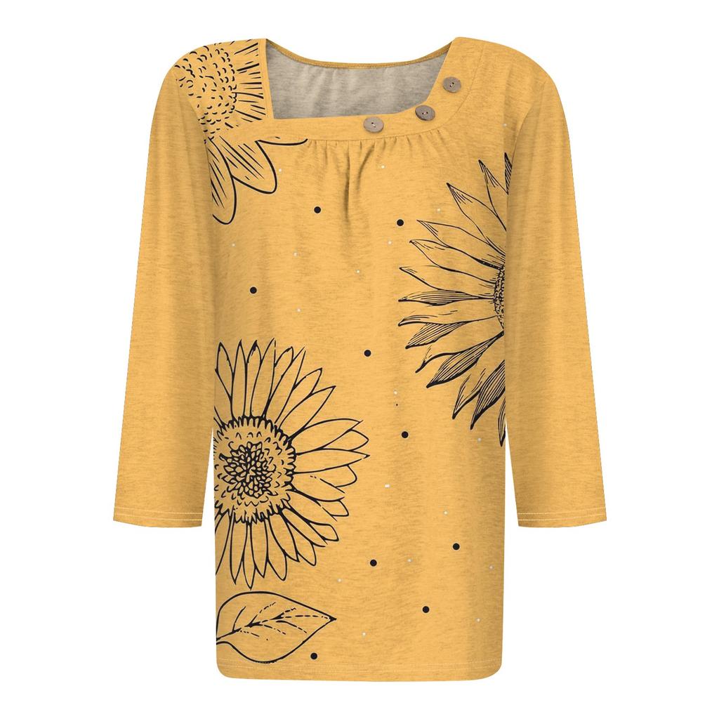 Women's T Shirt Tee T Shirt  Print Button 3/4 Sleeve Daily Weekend Fashion Basic Regular Top
