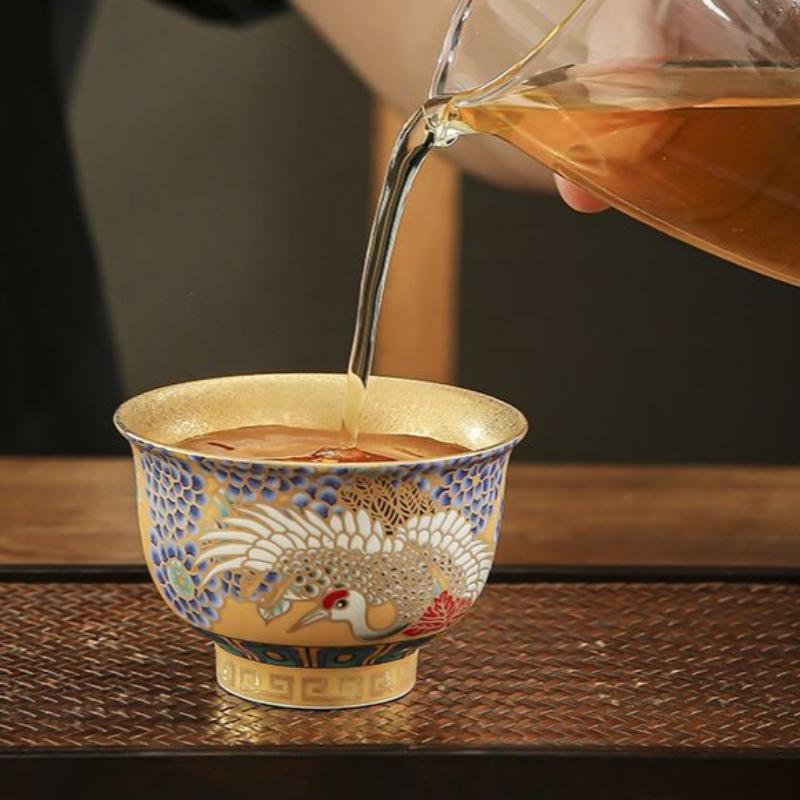 Suet Jade Gilt Master Cup Ruihe Chengxiang Arhat Cup High-end Gold Cup Kung Fu Tea Set Light Luxury Household Tea Cup