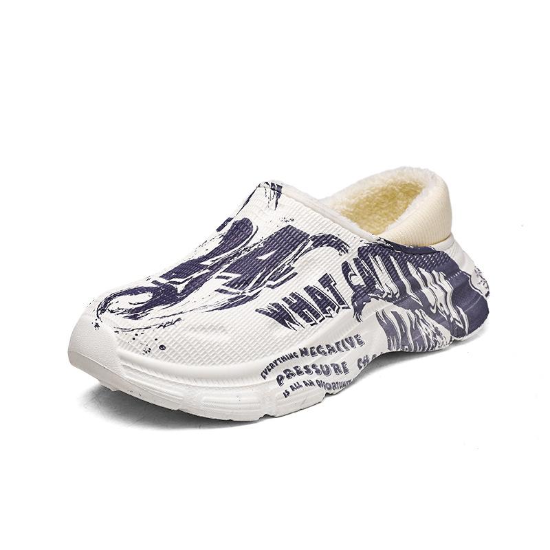 Printed Cotton Slippers Men's Winter Bag Heel Warm New Thick-soled Velvet Waterproof and Non-slip Cotton Shoes Men's Outer Wear Men's Shoes