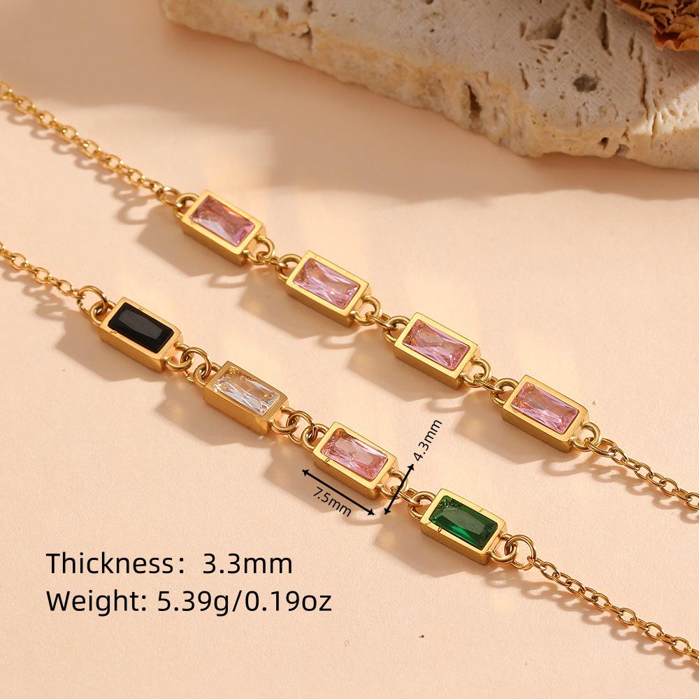 18K Gold-Plated Square Stone Titanium Steel Bracelet for Women - Elegant & Versatile