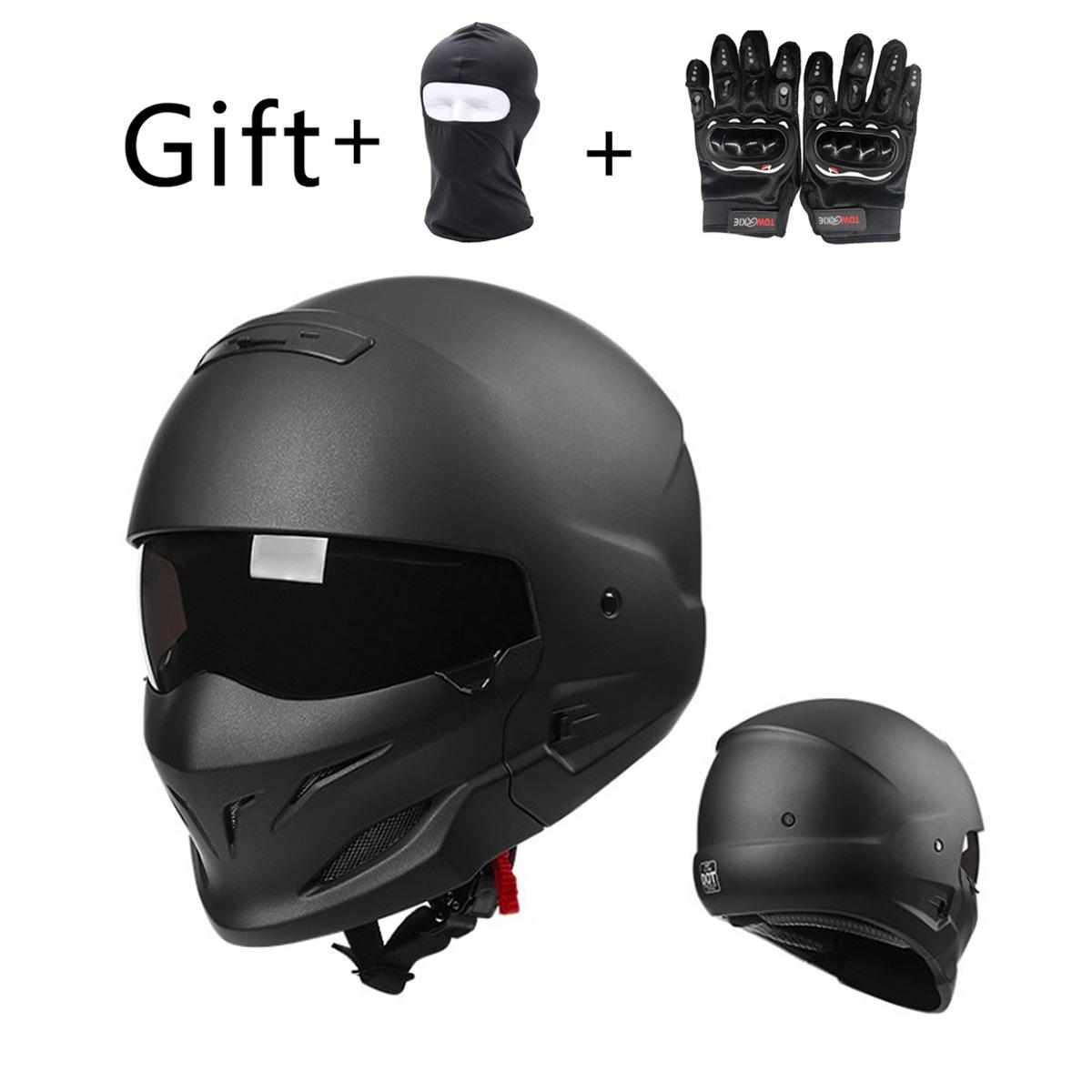 

Мужской ретро-черный мотоциклетный шлем Scorpion, полушлем для всесезонной езды XL with Head Cover + Gloves