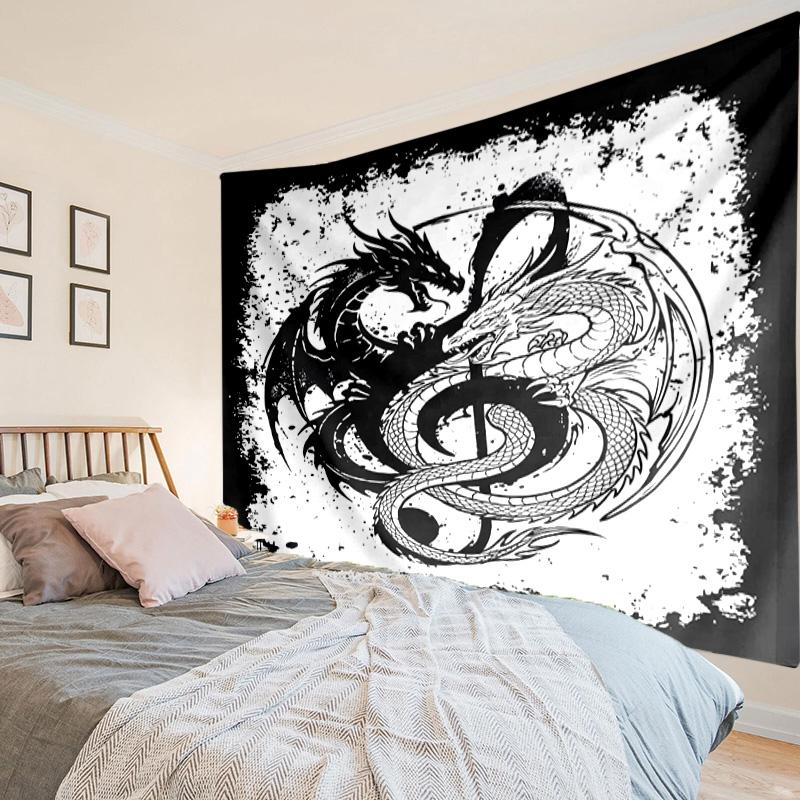 Yin Yang Dragons Tapestry, Unique Design Tapestry, Wall Decor for Bedroom,Livingroom, Playroom,Heartwarming Fan Holiday Gifts