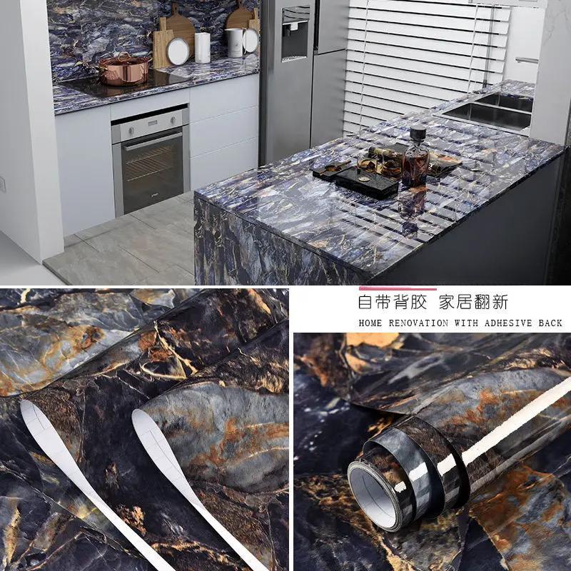 Gray Marble Self-Adhesive Wallpaper Waterproof Vinyl Peel and Stick Wallpapers for Old Furniture Kitchen Countertop Granite Film