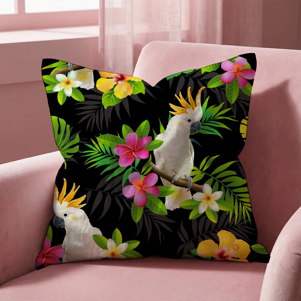 Parrots Flowers Palm Leaves Cushion Cover Multi-Scene Pillow Cover for Home & Car - Reversible, Soft & Durable for Daily Use