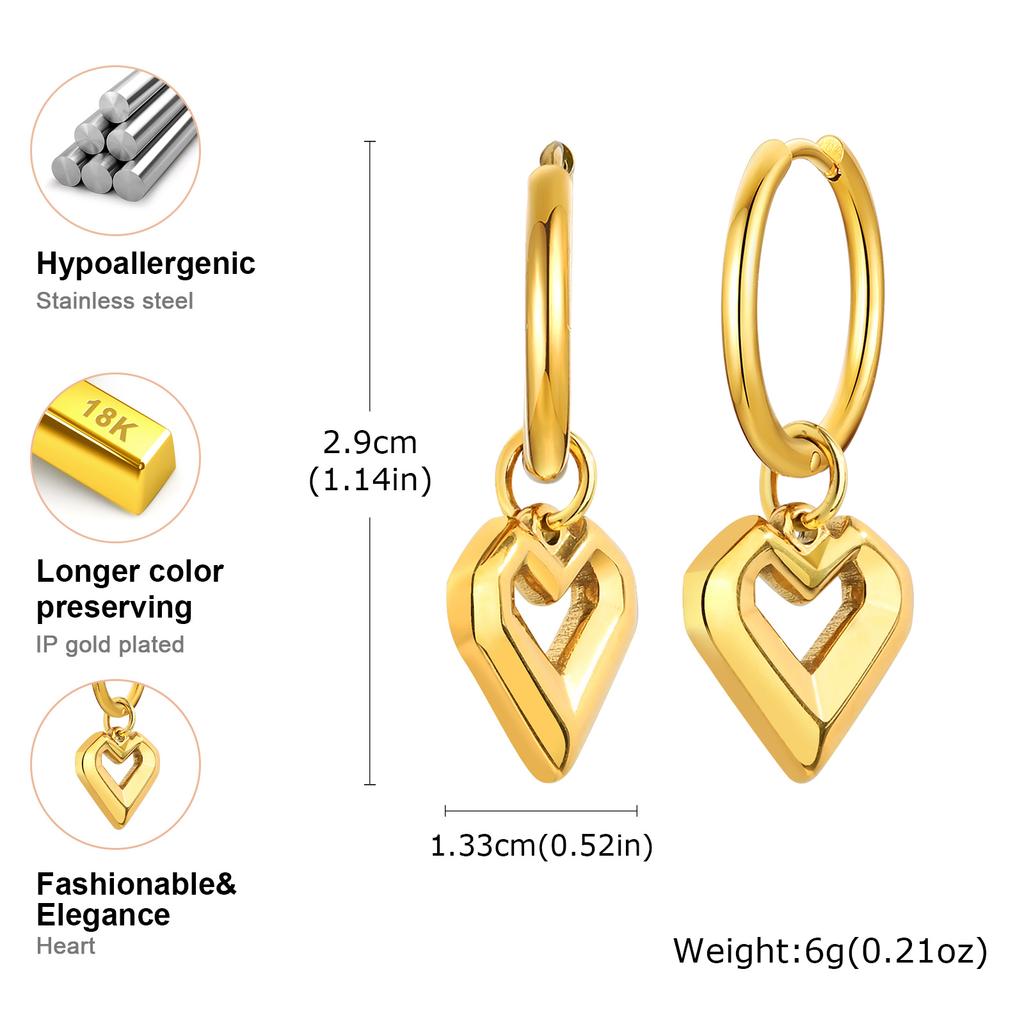 Stainless Steel Chic Heart Shape Earrings for Women Geometric Charm Gold Color Plated Hoop Earring Trendy Jewelry Gifts