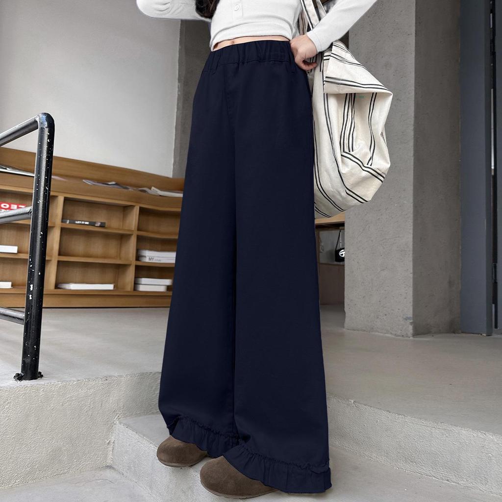 Girls' Fashionable Lace Wide-Leg Pants for Spring and Fall - Casual Straight-Leg Style for Middle and Big Girls