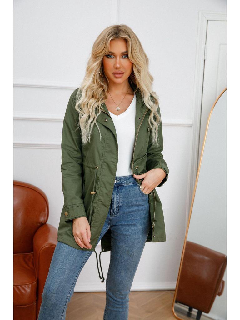 2022 Women's Plus Size Cotton Hooded Windbreaker - Spring/Autumn Loose Solid Color Coat