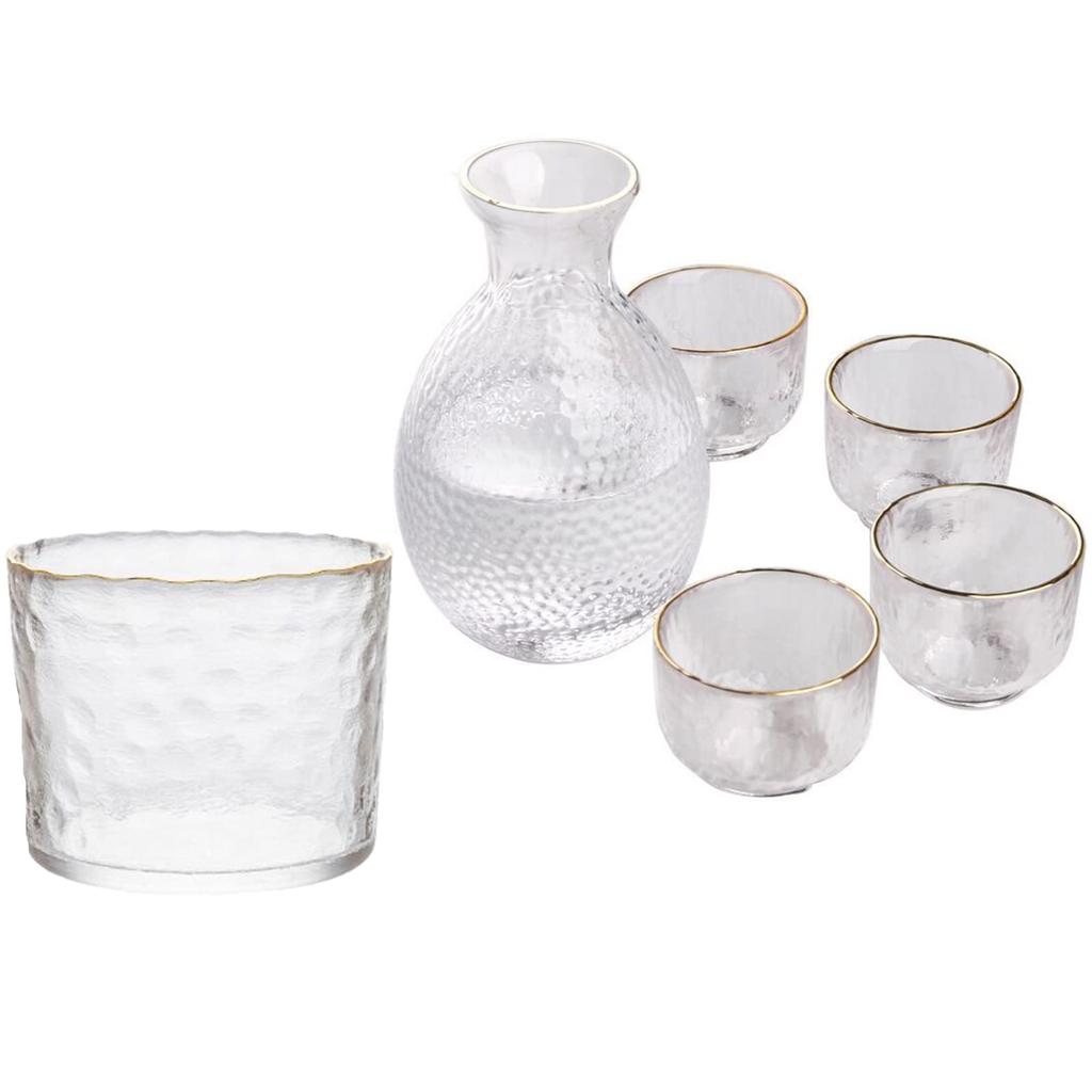 Lazysong Day Glass Sake Bottle Japanese Sake for Cold Sake and Sake Certified by the Japanese Food Inspection Standard Father's Gift Set, Set,
