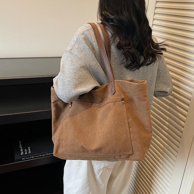 Retro Large Capacity Canvas Bag Solid Color Student Hand Shoulder Bag