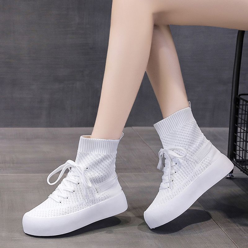 Fashion Summer Knitted High Top Ankle Boots Women's High On Platform Shoes Casual Elasticity Y2k Fashion Daily Routine Ladies Footwear