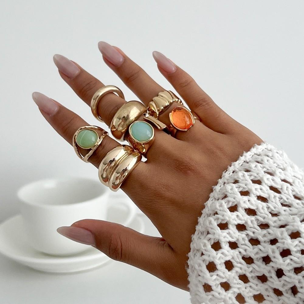 7Pcs/Set Irregular Shape Crystal Open Rings Open Design Geometric Rings Women