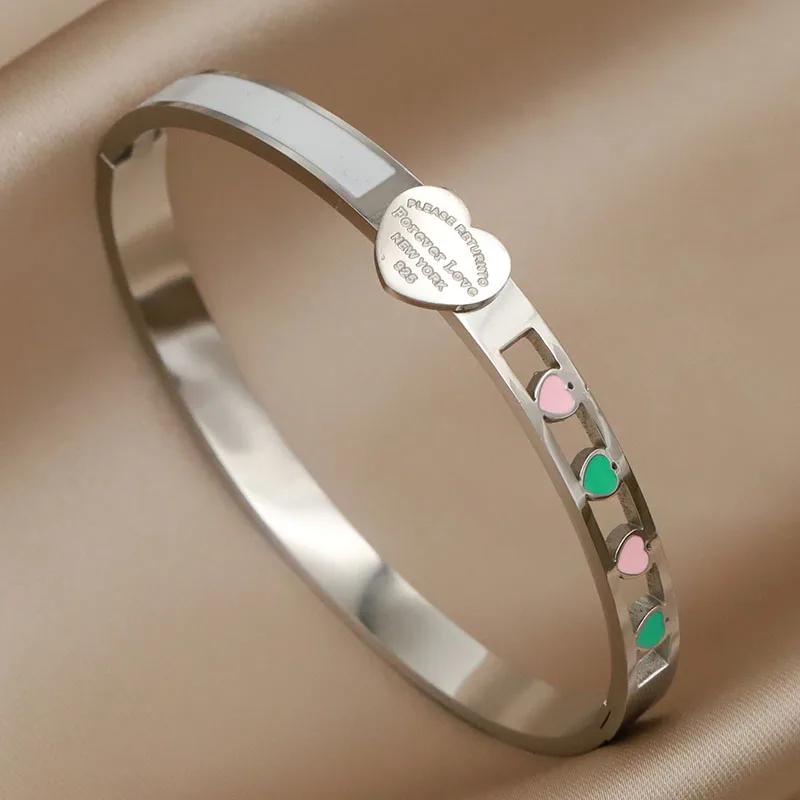 Edelstahl Metall Öl Herz Armreifen&Armbänder für Damen Modemarke Schmuck Elegante Schwarze Armreifen Accessoires