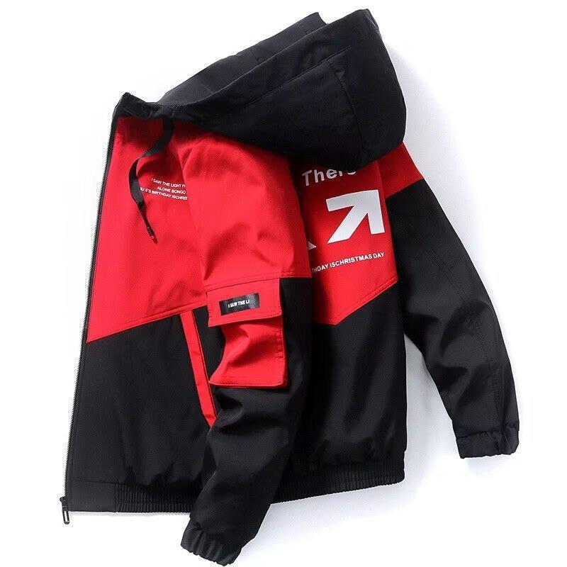 

Men s Coat Casual Korean Style Spring Fashionable Thin Topmen s Jacket Hood Student Workwear Jacket Harajuku Street Clothing XXXL червоний