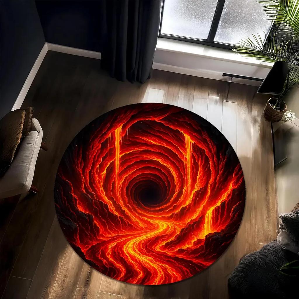 3D Waterfall Illusion Round Rug, Optical Depth Cave Carpet, Nature Inspired Floor Decor for Living Room, Bedroom, Meditation MaT