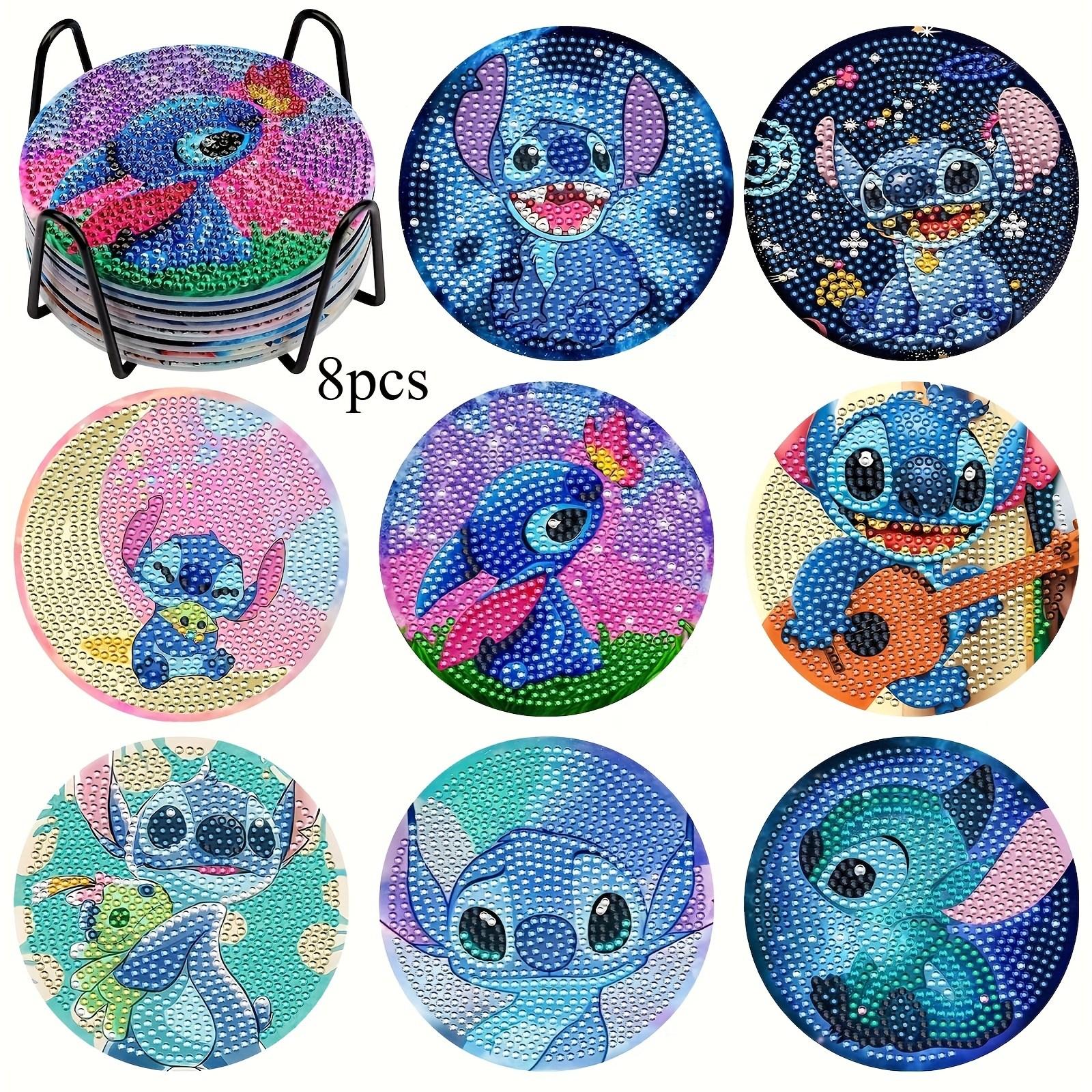 

8 шт./набори Серія «Дослідження Стіча» Алмазні розмальовки підставки DIY Алмазні арт-підставки 5D Повна викладка алмазами Акрилові круглі підставки для чашок