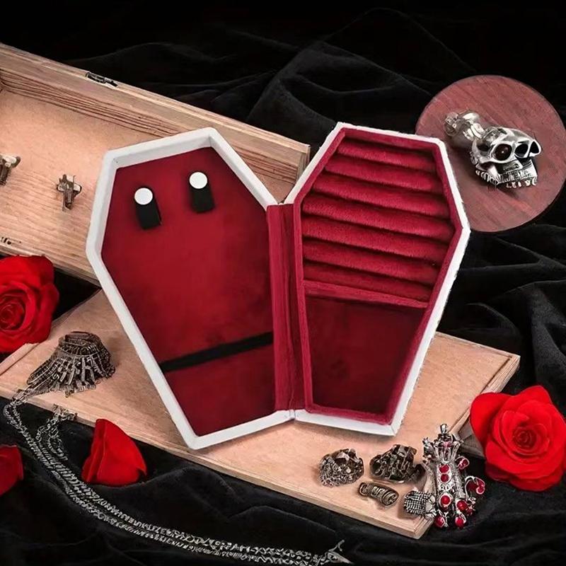 Gothic Jewelry Box Coffin Shaped Multi-Compartment Organizer Trinkets Storage Display Halloween Gift Packaging Box Portable
