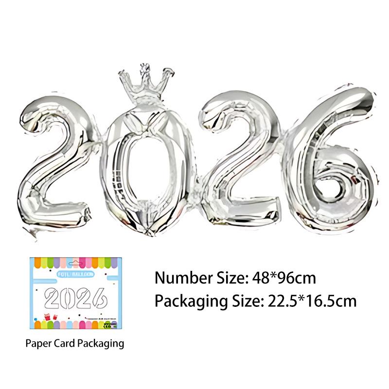 Ballons Numériques à Foil 2026 avec Couronne Connectée pour Décoration de Fête du Nouvel An 2026 Fournitures de Célébration de Remise de Diplôme et d'Anniversaire