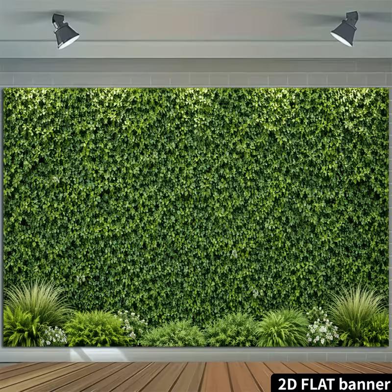2D Minimalist Green Plant Wall White Tiny Bloom Photo Background