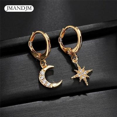 Persönlichkeit Asymmetrischer Stern und Mond Zirkon Creolen Schmuck für Frauen