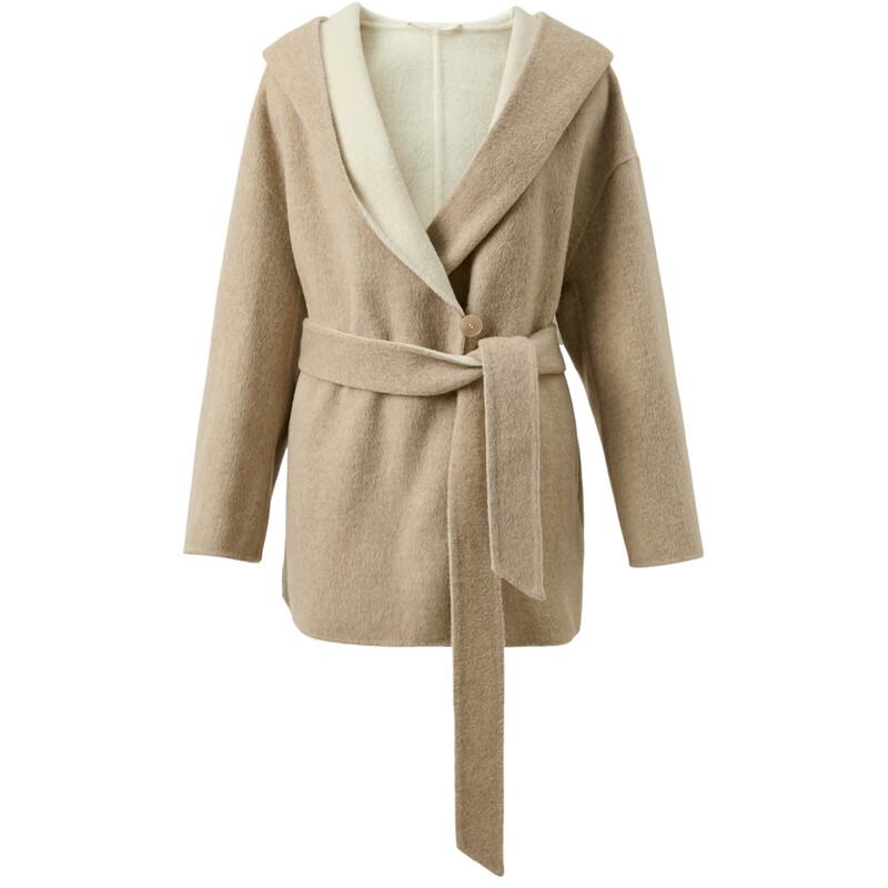 Sancai Women's 2025 Winter Hooded Double-Faced Wool Coat