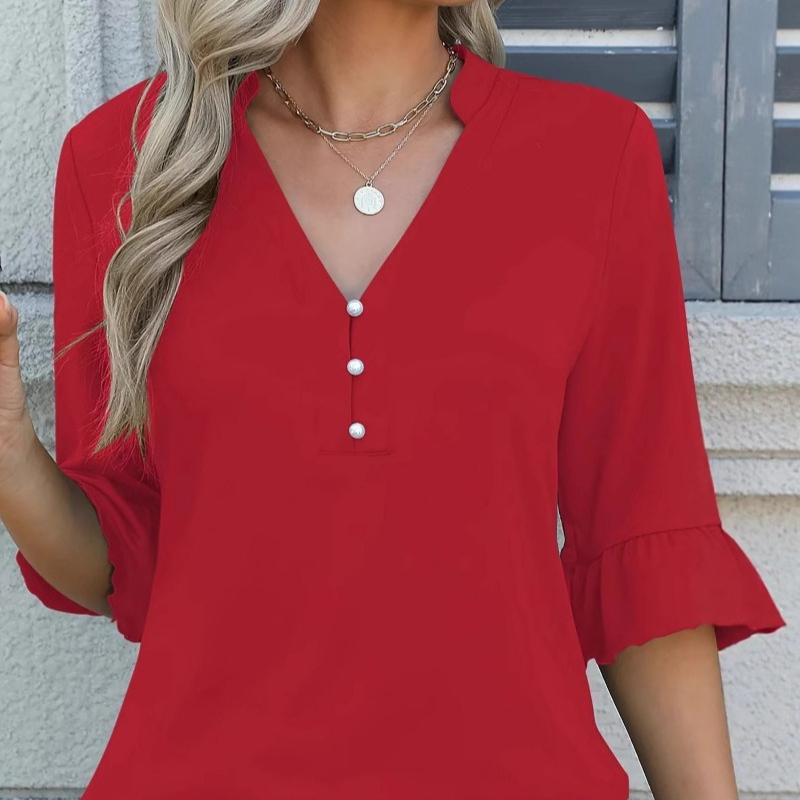 2026 Neues Sommer Damen Einfarbig Modisches Lässiges T-Shirt Oberteile Hemd