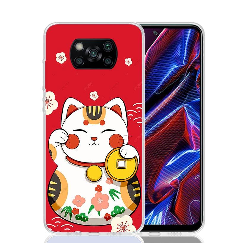 Lucky Cat Maneki Neko Japanese Phone Case For Xiaomi Poco X7 X6 X5 Pro F7 Ultra Redmi 15C 15 13 13C 12 12C 10 10A 10C 9 9A 9C 9T