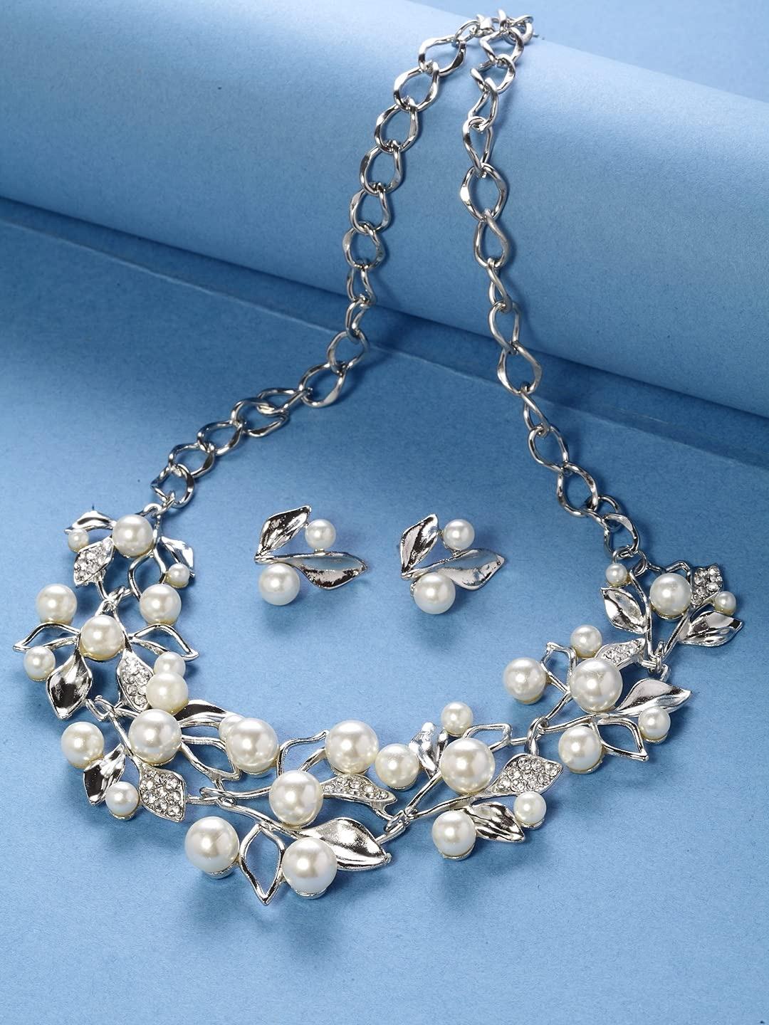 

Комплект ювелирных изделий из 18-каратного золота и серебра с жемчугом | Новейший стильный дизайн, изысканные традиционные украшения | Модный, вдохновленный знаменитостями Onesize