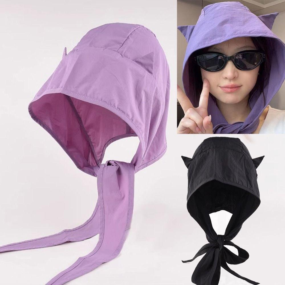 Lace-up Lace-up Pullover Hat Fast-drying Y2K Shawl Hat Fashion Little Devil Hat  Daily Use