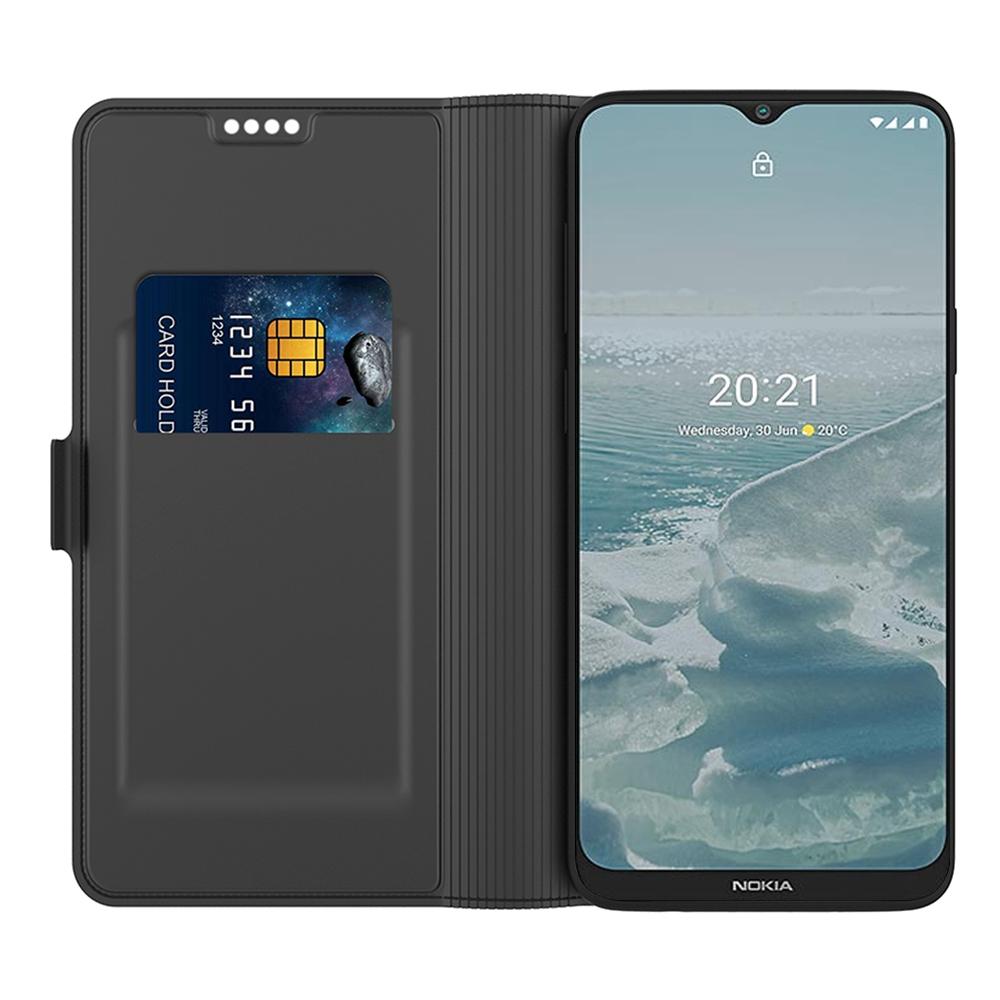 

For Nokia X20 5G Anti-fall Phone Case Stand TPU+PU Leather Anti-scratch Dual Magnetic Clasp Folio Flip Phone Cover with Card Slot Black
